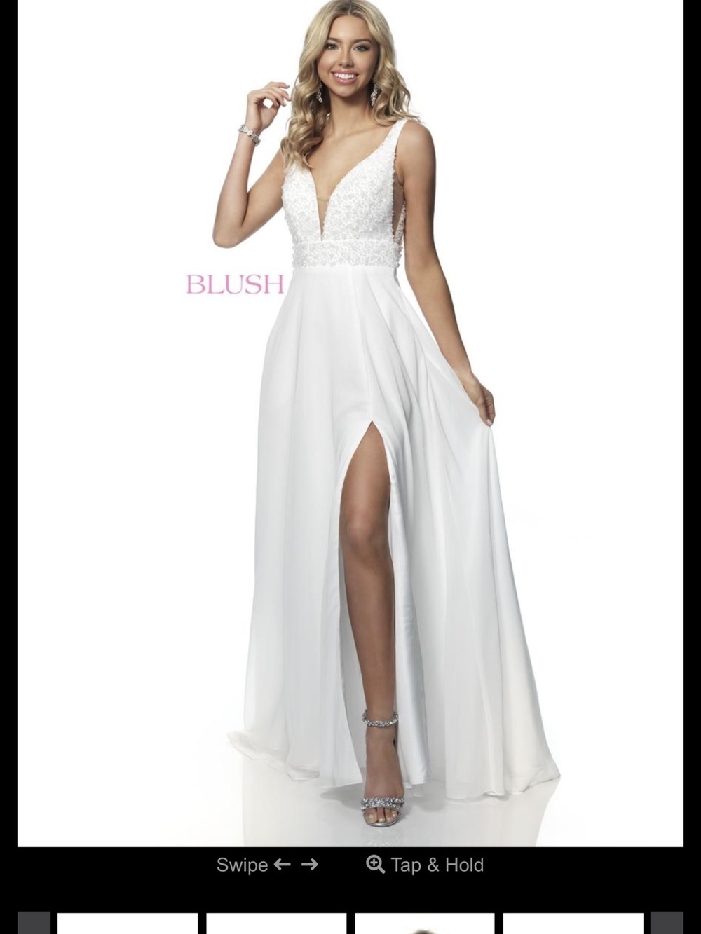 Blush White V-Neck Lace Bodice Gown with High Slit